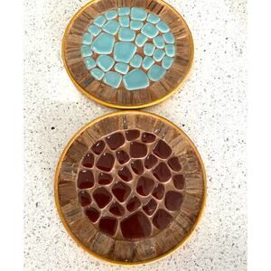 Vintage set Hot Pads‎ Table Protectors Trivet Japan Mosaic Blue brown MCM